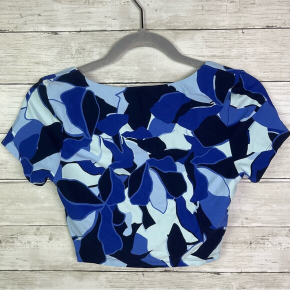 Aerie Offline Real Me Ruched Tee Shirt Blue Multi Size Medium - Picture 7 of 7